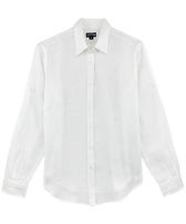 Women Long Sleeves Linen Shirt Solid White front view