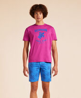 Men Cotton T-Shirt Printed Turtle Logo Crimson purple front worn view