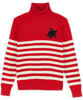 Jersey de algodón y lana a rayas con cuello vuelto en jacquard y tortuga para hombre Rojo vista frontal