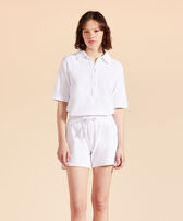 Women Terry Shorts Solid White front worn view