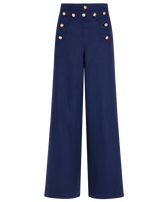 Pantalon à pont femme uni - Vilebrequin x Ines de la Fressange Bleu marine vue de face