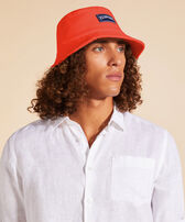 Unisex Terry Bucket Hat Poppy red men front worn view