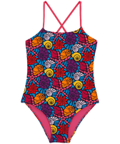 Noumea Sea Shells Badeanzug für Mädchen Marineblau Vorderansicht