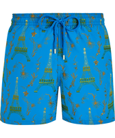 Men Swim Trunks Embroidered Poulpe Eiffel - Limited Edition Hawaii blue front view