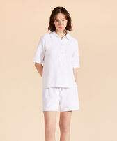 Women Terry Polo Solid White front worn view