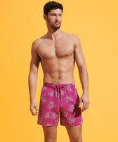 Men Swim Shorts Embroidered VBQ Turtles - Limited Edition Crimson purple front worn view