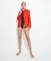 Women Terry Jacket - Vilebrequin x Ines de la Fressange Poppy red front worn view