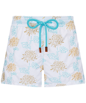 Women Swim Shorts Embroidered Iridescent Flowers of Joy White front view