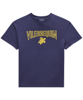 Boys Cotton T-shirt Flocked Logo Navy front view