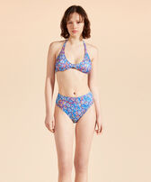 Braguita de bikini de talle alto con estampado Carapaces Multicolores para mujer Mar azul vista frontal desgastada