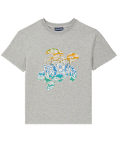 T-shirt bambino in cotone biologico Tahiti Turtles Grigio viola vista frontale