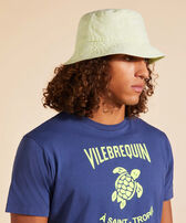 Unisex Linen Bucket Hat Mineral Dye Lemongrass front worn view
