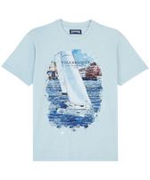 Camiseta de algodón de color blanco con estampado Sailing Boat para hombre Cielo azul vista frontal