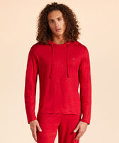 Men Linen Long-sleeves Hooded T-shirt Moulin rouge Vorderseite getragene Ansicht