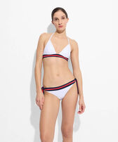 Slip bikini donna con laccetti laterali tinta unita - Vilebrequin x Ines de la Fressange Bianco vista frontale indossata