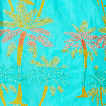Men Swim Trunks Embroidered 1990 Striped Palms - Limited Edition Lazuli blue print