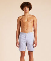 Men Cotton Bermuda Shorts Micro Starlettes White front worn view