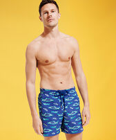 Men Swim Shorts Embroidered Requins 3D - Limited Edition Purple blue front worn view