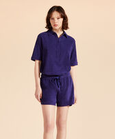Women Terry Polo Tahiti Solid Midnight front worn view