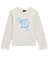 Girls Cotton T-shirt Turtles Flowers Off white front view