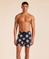 Men Swim Shorts Embroidered Fleur de Poulpes - Limited Edition Navy front worn view