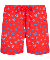 Men Embroidered Swim Trunks Micro Ronde Des Tortues - Limited Edition Poppy red front view