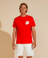 Camiseta de algodón con parche de la tortuga para hombre Amapola vista frontal desgastada