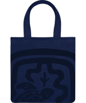 Strandtasche aus Bio-Baumwolle für Damen – Vilebrequin x Ines de la Fressange Marineblau Vorderansicht