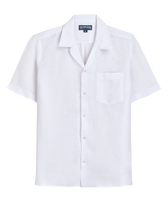 Men Bowling Linen Shirt Solid White front view