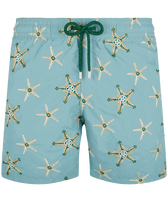 Men Swim Trunks Embroidered Starfish Dance - Limited Edition Mineral blue front view
