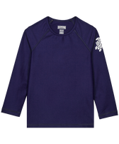 Langärmeliges Rashguards Solid T-Shirt für Kinder Marineblau Vorderansicht