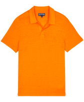 Men Linen Jersey Polo Shirt Solid Carrot front view