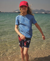 T-shirt girocollo bambini in spugna Rondes des Tortues Oceano vista frontale indossata