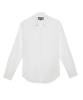 Camicia unisex leggera in voile di cotone tinta unita Bianco donne vista indossata frontale