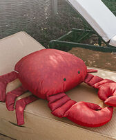 Cojín rojo en forma de cangrejo con estampado Crabs And Lobsters Amapola vista frontal desgastada