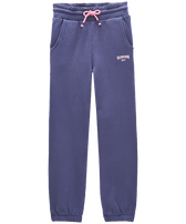 Pantalon jogging en coton fille uni Bleu marine vue de face