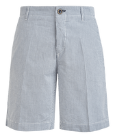 Men Cotton Bermuda Shorts Seersucker Jeans blue front view