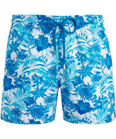Men Stretch Swim Shorts Tahiti Flowers White front view