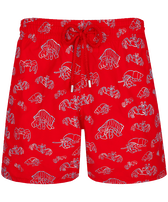 Men Swim Trunks Embroidered Hermit Crabs - Limited Edition Poppy red front view