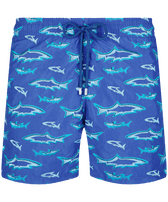 Men Swim Shorts Embroidered Requins 3D - Limited Edition Purple blue front view