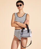 Mini Beach Bag Rayures Black/white women front worn view