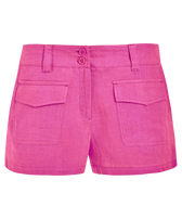 Women linen bermuda shorts solid - Vilebrequin x JCC+ - Limited Edition Pink polka jcc front view