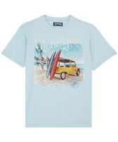 Men Cotton T-Shirt Surf and Mini Moke Sky blue front view