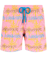 Men Swim Trunks Embroidered 1990 Striped Palms - Limited Edition Pink polka front view