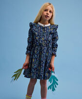 Mosaïque Kleid mit Mandarinkragen für Mädchen Marineblau Vorderseite getragene Ansicht