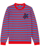 Jersey de algodón a rayas de cuello redondo para hombre Azul / rojo vista frontal