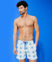 Men Swim Shorts Embroidered Hypno Shell - Limited Edition Glacier front worn view