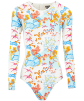 Women Long Sleeves One-Piece Rashguard Peaceful Trees White front view