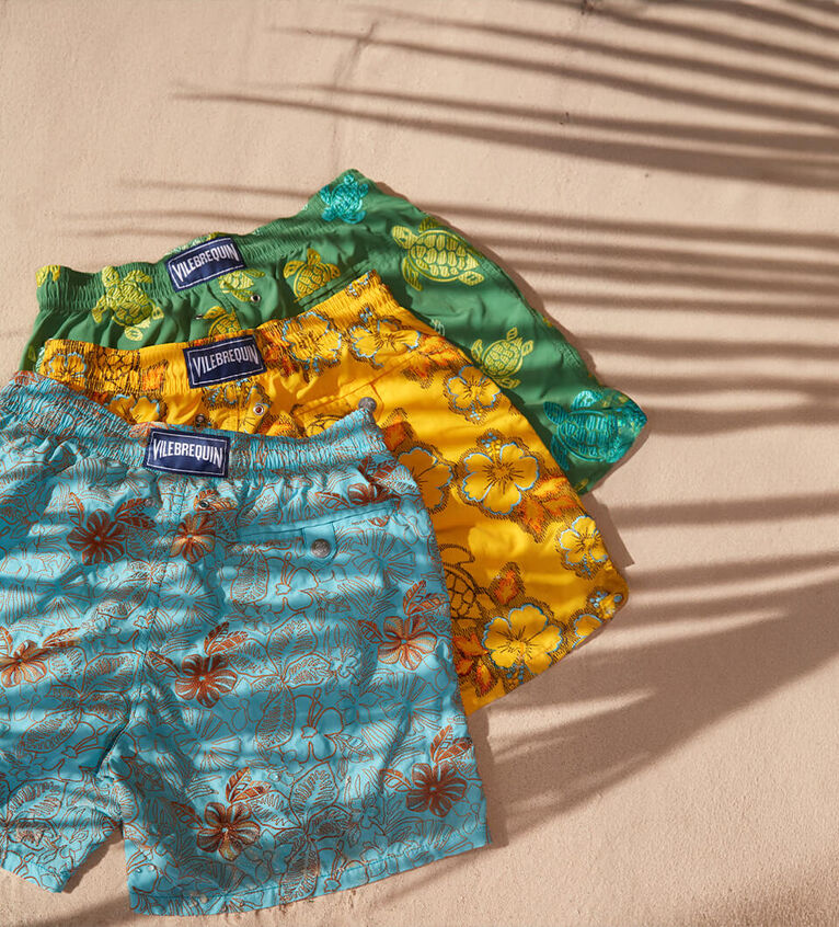 Selection of men's short swim trunks 
