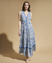 Women Maxi Dress Iris Lace- Vilebrequin x Poupette St Barth Azure front worn view